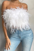 Katrine Feather Top | Stijlvolle veren crop top is een toptrend dit jaar-Boetiek Moda