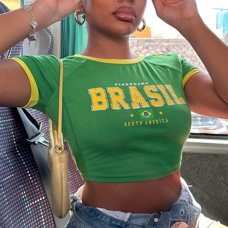 Estelle - Crop top imprimé Green Brazil