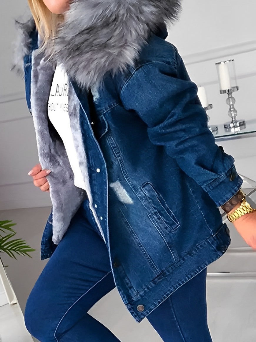 Veste en jean Laurel avec col en fourrure