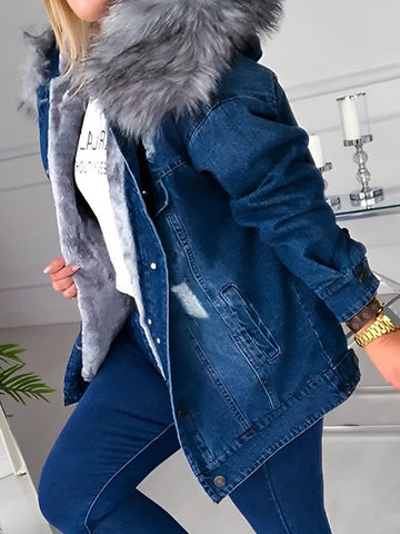 Veste en jean Laurel avec col en fourrure